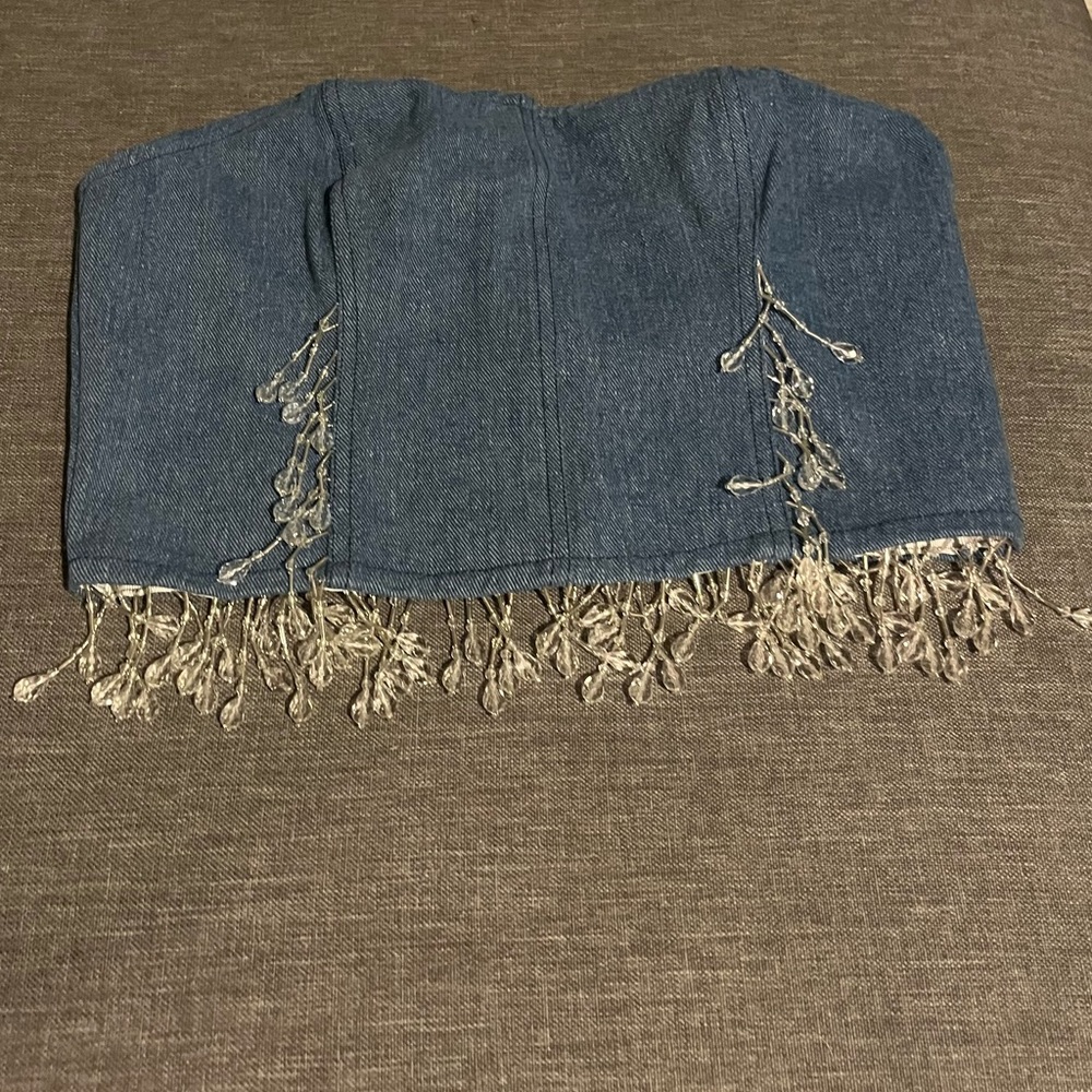 Nasty Gal Premium Chandelier Embellished Denim Bustier Top - Picture 7 of 7